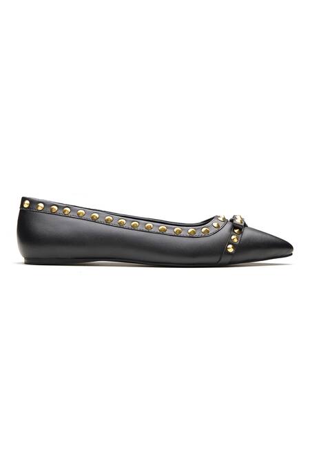 Dang Shoes_Black Studded Nappa Leather Flats _Online_at_Aza_Fashions