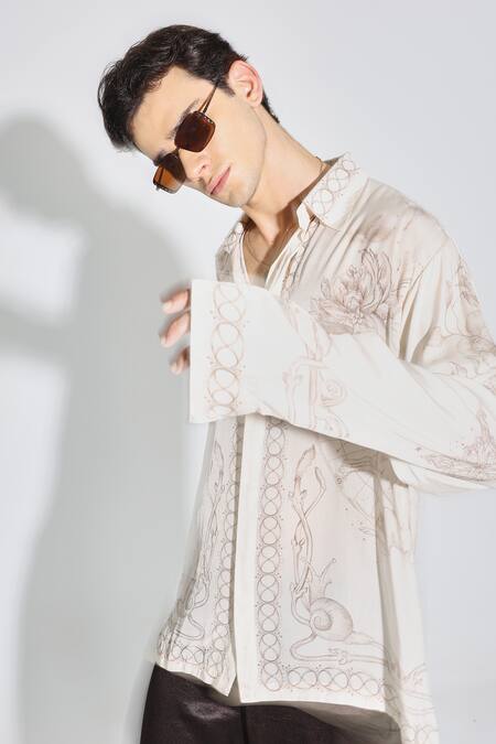 Dark Hour Beige Viscose, Satin Embroidery Ecru Printed Casual Shirt Online at Aza Fashions Dark Hour_Beige Viscose, Satin Embroidery Ecru Printed Casual Shirt _Online_at_Aza_Fashions