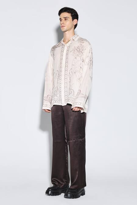 Buy Dark Hour Beige Viscose, Satin Embroidery Ecru Printed Casual Shirt Online at Aza Fashions Buy_Dark Hour_Beige Viscose, Satin Embroidery Ecru Printed Casual Shirt _Online_at_Aza_Fashions