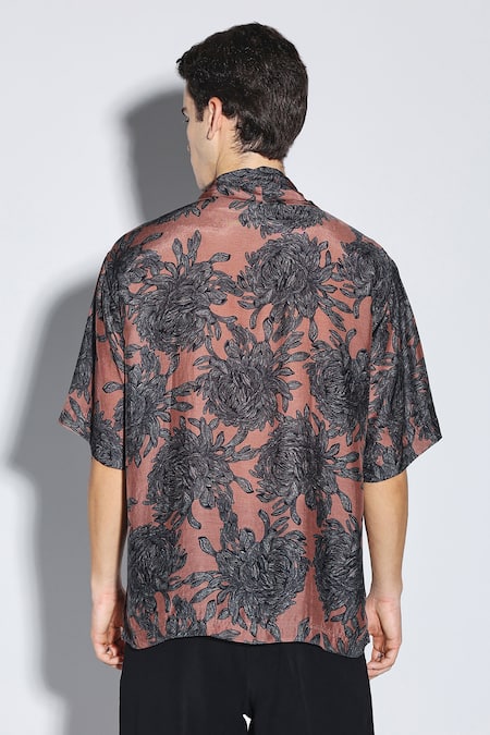 Dark Hour Floral Print Mocha Brown Shirt 
