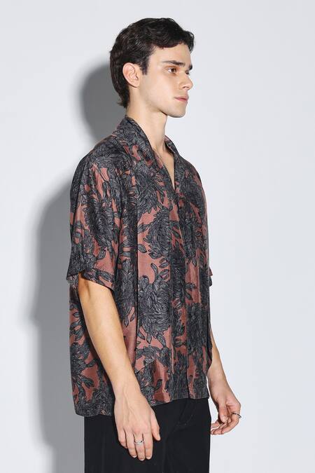 Buy Dark Hour Brown Cotton Floral Print Mocha Shirt Online at Aza Fashions Buy_Dark Hour_Brown Cotton Floral Print Mocha Shirt _Online_at_Aza_Fashions