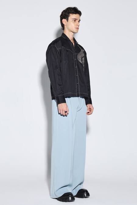 Dark Hour Black Cotton Satin Beads Designer Morrison Shirt Online at Aza Fashions Dark Hour_Black Cotton Satin Beads Designer Morrison Shirt _Online_at_Aza_Fashions
