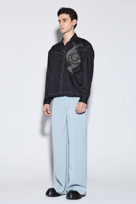 Buy Dark Hour Black Cotton Satin Beads Designer Morrison Shirt Online at Aza Fashions Buy_Dark Hour_Black Cotton Satin Beads Designer Morrison Shirt _Online_at_Aza_Fashions