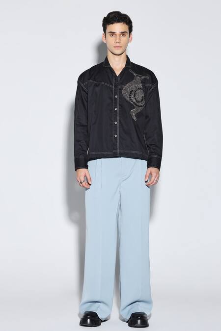 Shop Dark Hour Black Cotton Satin Beads Designer Morrison Shirt Online at Aza Fashions Shop_Dark Hour_Black Cotton Satin Beads Designer Morrison Shirt _Online_at_Aza_Fashions