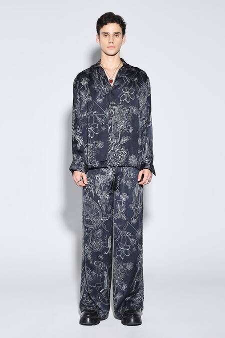 Dark Hour Black Modal, Satin Floral Print Co-ord Set Online at Aza Fashions Dark Hour_Black Modal, Satin Floral Print Co-ord Set _Online_at_Aza_Fashions