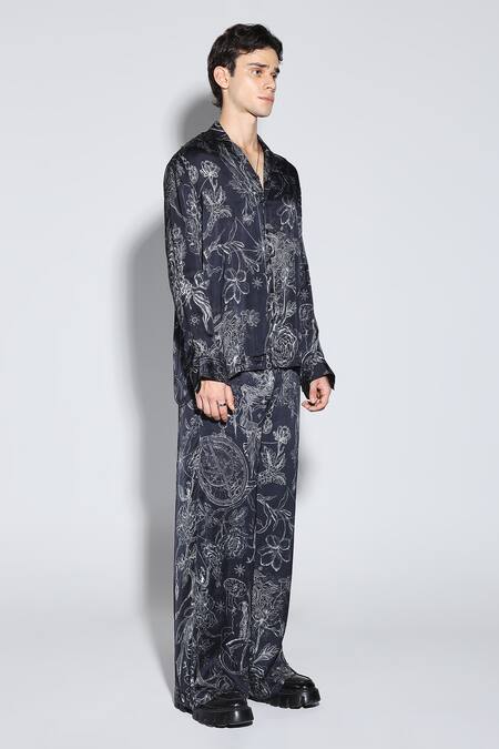 Shop Dark Hour Black Modal, Satin Floral Print Co-ord Set Online at Aza Fashions Shop_Dark Hour_Black Modal, Satin Floral Print Co-ord Set _Online_at_Aza_Fashions