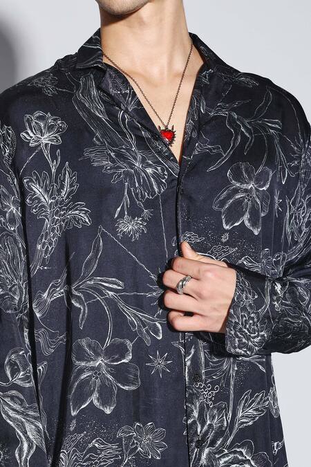 Dark Hour Black Modal, Satin Floral Print Co-ord Set at Aza Fashions Dark Hour_Black Modal, Satin Floral Print Co-ord Set _at_Aza_Fashions