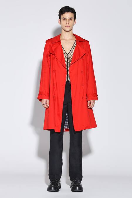 Buy Dark Hour Orange Cotton Designer Archer Trench Coat Online at Aza Fashions Buy_Dark Hour_Orange Cotton Designer Archer Trench Coat _Online_at_Aza_Fashions