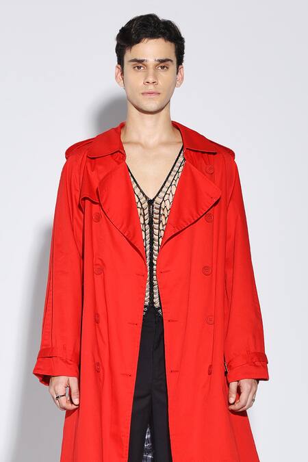 Dark Hour Orange Cotton Designer Archer Trench Coat at Aza Fashions Dark Hour_Orange Cotton Designer Archer Trench Coat _at_Aza_Fashions