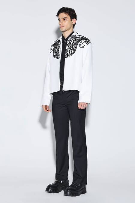 Dark Hour_White Cotton Embroidery, Beads Designer Galileo Jacket _Online_at_Aza_Fashions