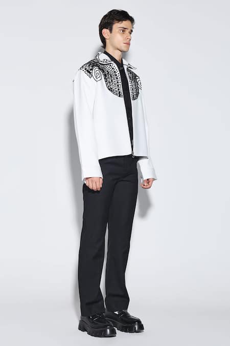 Buy_Dark Hour_White Cotton Embroidery, Beads Designer Galileo Jacket _Online_at_Aza_Fashions