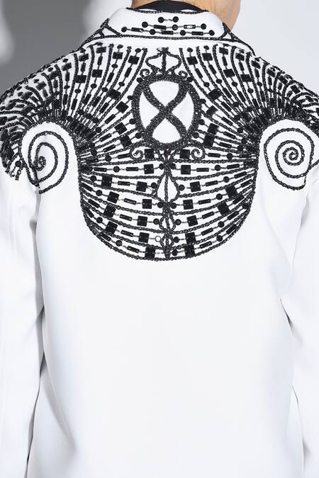 Shop_Dark Hour_White Cotton Embroidery, Beads Designer Galileo Jacket _Online_at_Aza_Fashions