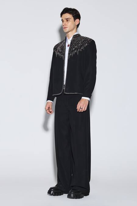 Buy_Dark Hour_Black Cotton Embroidery Orion Jacket _Online_at_Aza_Fashions