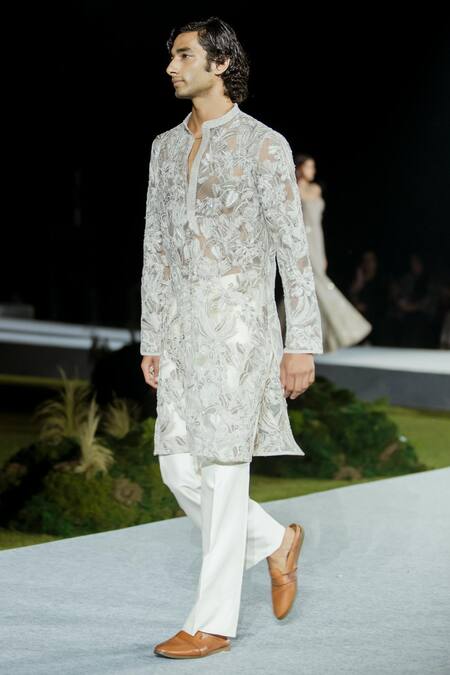 Mishru Gold Net Embroidery Derek Kurta Set Online at Aza Fashions Mishru_Gold Net Embroidery Derek Kurta Set _Online_at_Aza_Fashions