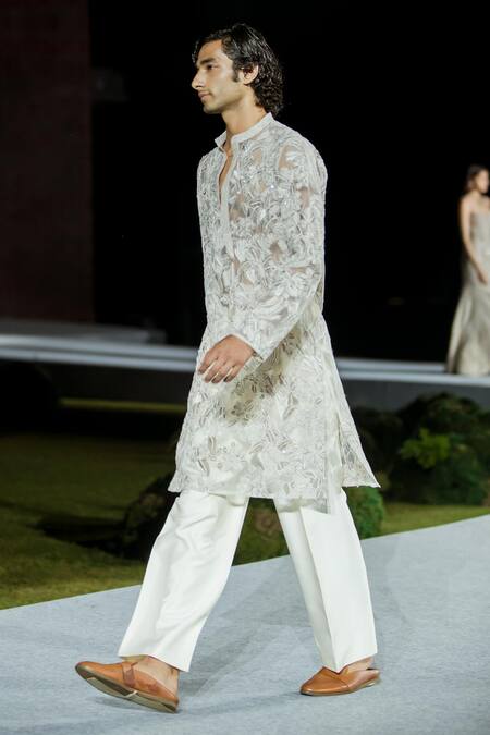 Shop Mishru Gold Net Embroidery Derek Kurta Set Online at Aza Fashions Shop_Mishru_Gold Net Embroidery Derek Kurta Set _Online_at_Aza_Fashions