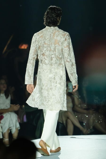 Shop Mishru Gold Net Embroidery Derek Kurta Set at Aza Fashions Shop_Mishru_Gold Net Embroidery Derek Kurta Set _at_Aza_Fashions