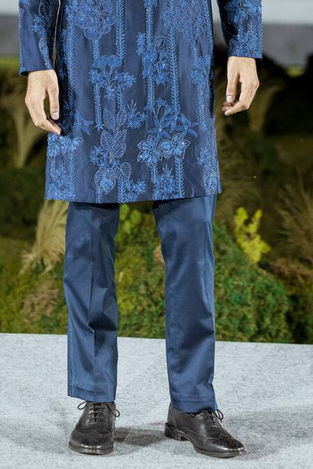 Mishru Blue Chanderi Embroidery Vitor Kurta Set Online at Aza Fashions Mishru_Blue Chanderi Embroidery Vitor Kurta Set _Online_at_Aza_Fashions