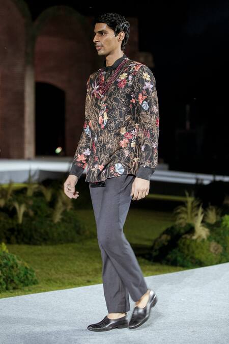 Mishru Black Silk Embroidery Denis Shirt And Pant Set Online at Aza Fashions Mishru_Black Silk Embroidery Denis Shirt And Pant Set _Online_at_Aza_Fashions