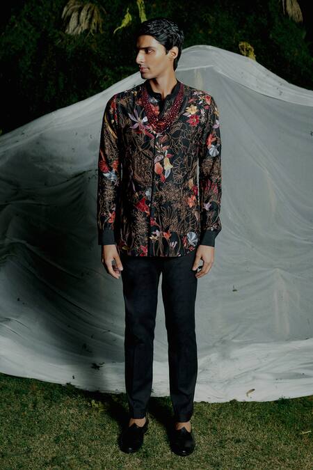 Buy Mishru Black Silk Embroidery Denis Shirt And Pant Set Online at Aza Fashions Buy_Mishru_Black Silk Embroidery Denis Shirt And Pant Set _Online_at_Aza_Fashions