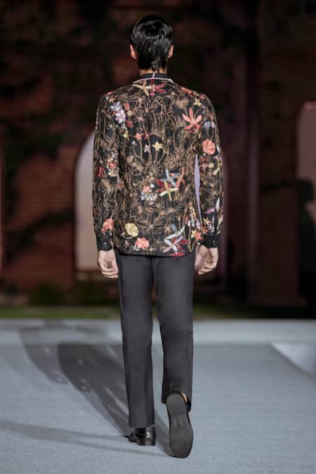 Shop Mishru Black Silk Embroidery Denis Shirt And Pant Set at Aza Fashions Shop_Mishru_Black Silk Embroidery Denis Shirt And Pant Set _at_Aza_Fashions