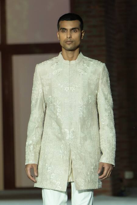 Buy Mishru Gold Embroidery And Beige Zavi Jacket Set Online at Aza Fashions Buy_Mishru_Gold Embroidery And Beige Zavi Jacket Set _Online_at_Aza_Fashions