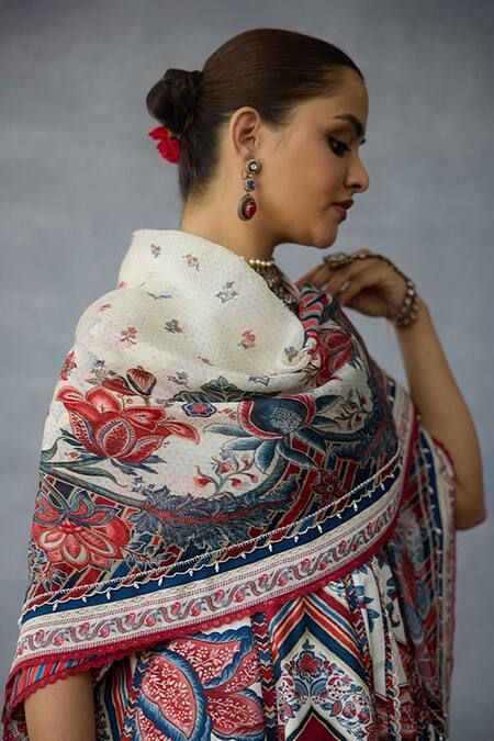 Buy_Torani_Multi Color Embroidery Coromandel Phulera Printed Scarf _Online_at_Aza_Fashions