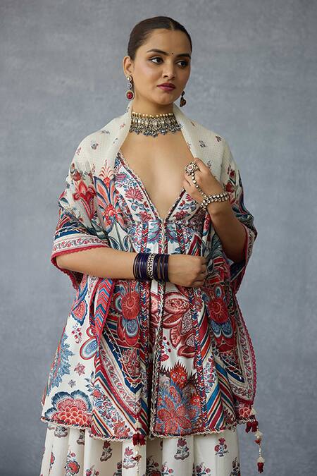 Shop_Torani_Multi Color Embroidery Coromandel Phulera Printed Scarf _Online_at_Aza_Fashions