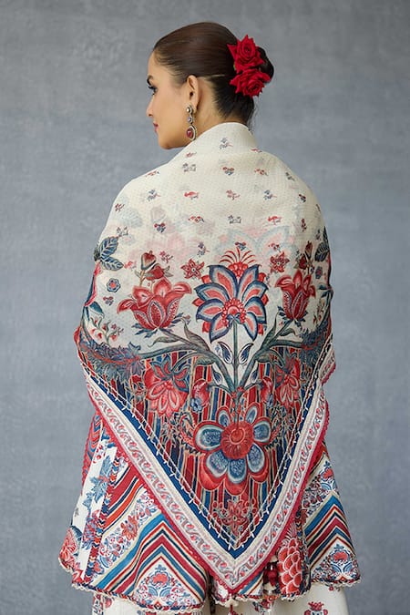 Shop_Torani_Multi Color Embroidery Coromandel Phulera Printed Scarf _at_Aza_Fashions