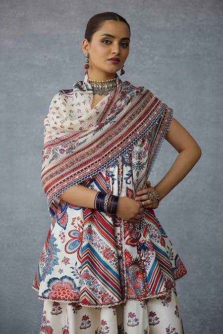 Shop_Torani_Multi Color Tassels, Embroidery Coromandel Akshiti Silk Crepe Scarf _Online_at_Aza_Fashions