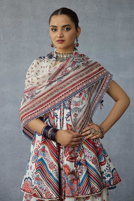 Buy_Torani_Multi Color Tassels, Embroidery Coromandel Akshiti Silk Crepe Scarf 