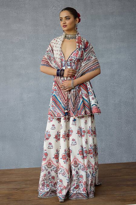 Shop_Torani_Multi Color Tassels, Embroidery Coromandel Akshiti Silk Crepe Scarf 