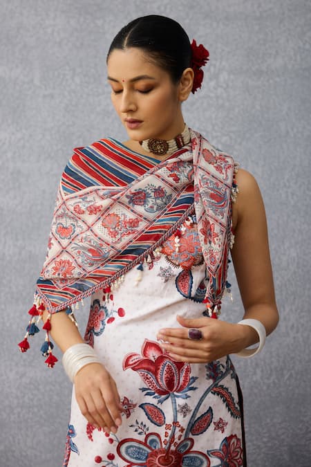 Shop Torani Multi Color Tassels Coromandel Anura Multicolour Scarf at Aza Fashions Shop_Torani_Multi Color Tassels Coromandel Anura Multicolour Scarf _at_Aza_Fashions
