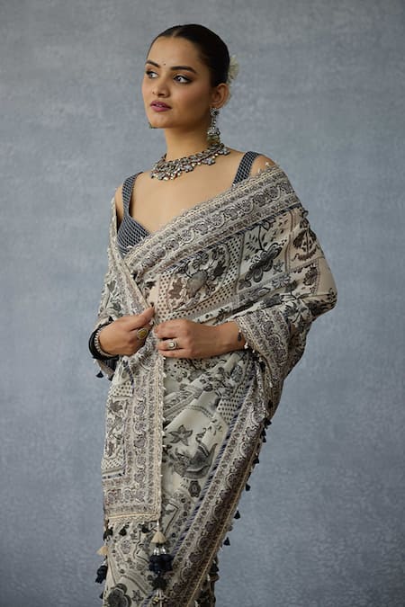 Buy_Torani_Black Organza Tassels Kalamkari Aarna Saree 