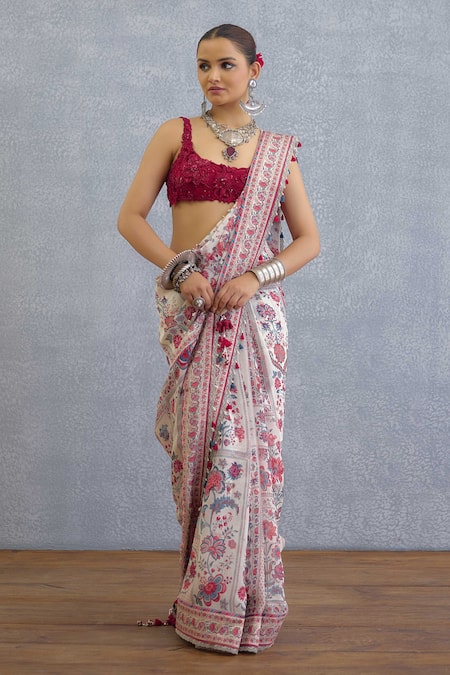 Buy_Torani_Multi Color Organza Pom-poms, Embroidery Coromandel Aarna Printed Saree 