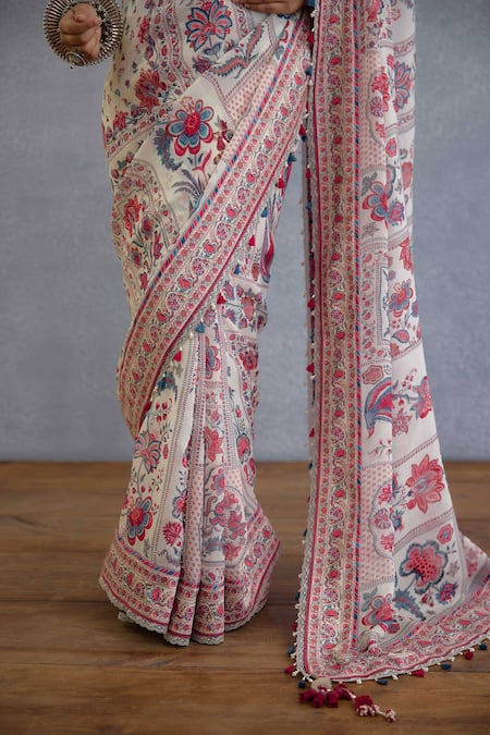 Shop_Torani_Multi Color Organza Pom-poms, Embroidery Coromandel Aarna Printed Saree 