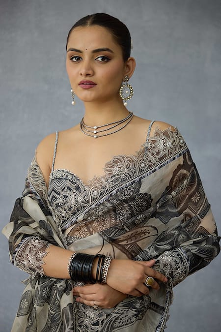 Buy Torani Black Organza Kalamkari Ashnee Saree Buy_Torani_Black Organza Kalamkari Ashnee Saree