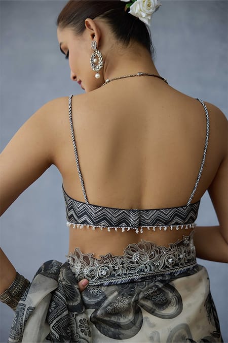 Torani_Black Chanderi Beads Sweetheart Neck Kalamkari Ashnee Bralette _Online_at_Aza_Fashions