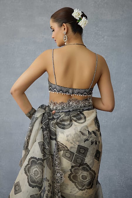 Shop_Torani_Black Chanderi Beads Sweetheart Neck Kalamkari Ashnee Bralette _Online_at_Aza_Fashions