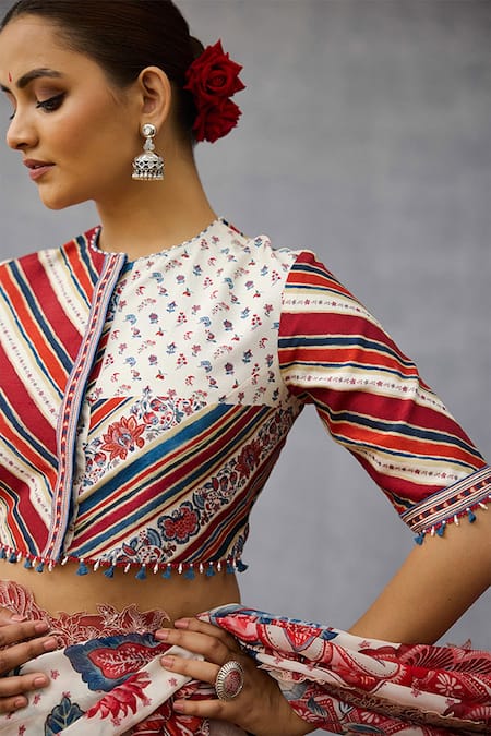 Shop_Torani_Multi Color Round Neck Coromandel Kashvi Designer Blouse _Online_at_Aza_Fashions