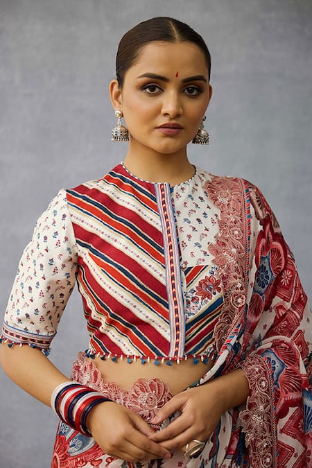 Torani_Multi Color Round Neck Coromandel Kashvi Designer Blouse _at_Aza_Fashions