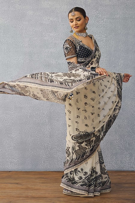 Shop_Torani_Black Georgette Embroidery Kalamkari Aavya Printed Saree _Online_at_Aza_Fashions