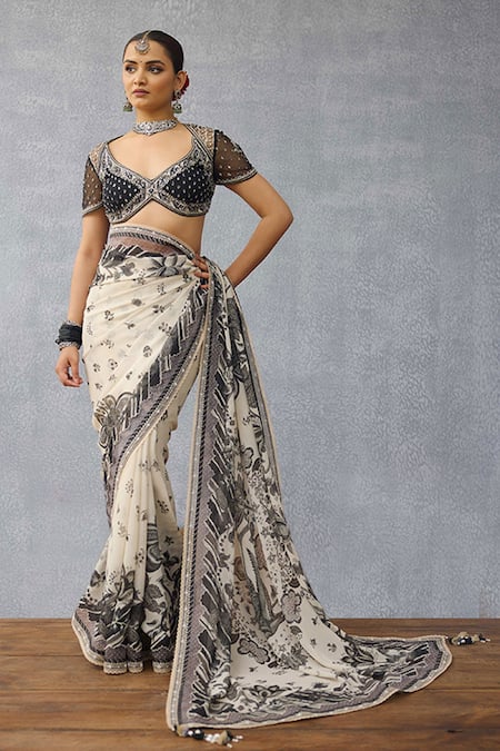 Shop_Torani_Black Net Sequins, Embroidery V-neck Kalamkari Aavya Designer Blouse _Online_at_Aza_Fashions