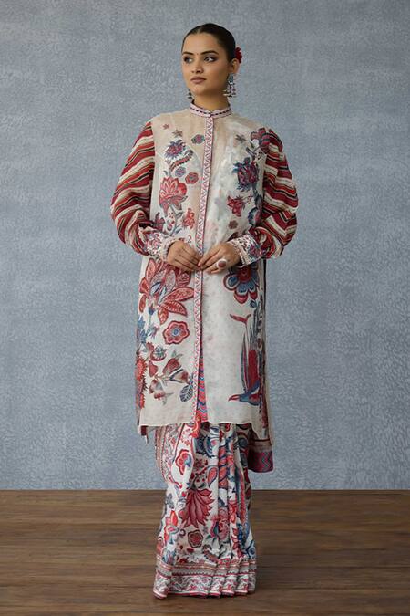 Torani_Multi Color Silk Organza Embroidery Round Neck Multicolour Shirt Jacket _Online_at_Aza_Fashions