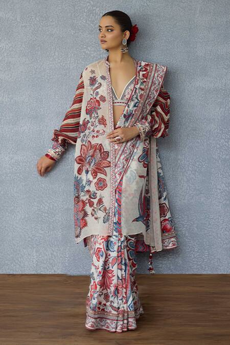 Shop_Torani_Multi Color Silk Organza Embroidery Round Neck Multicolour Shirt Jacket _Online_at_Aza_Fashions