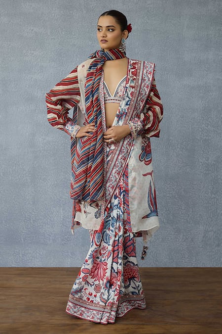 Shop_Torani_Multi Color Silk Organza Embroidery Round Neck Multicolour Shirt Jacket _at_Aza_Fashions