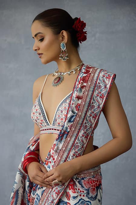Torani_Multi Color Silk Organza Embroidery V-neck Coromandel Eesha Bralette _Online_at_Aza_Fashions