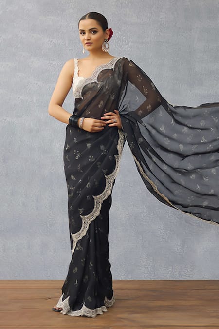 Buy_Torani_Black Organza Kalamkari Ziya Saree _Online_at_Aza_Fashions
