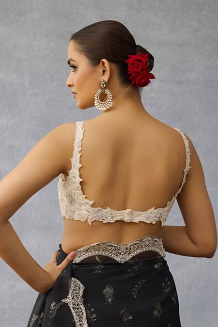 Torani Ivory Embroidery Plunge Neck Shwet Ziya Bralette Online at Aza Fashions Torani_Ivory Embroidery Plunge Neck Shwet Ziya Bralette _Online_at_Aza_Fashions