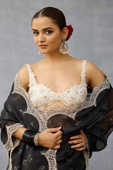 Torani Ivory Embroidery Plunge Neck Shwet Ziya Bralette at Aza Fashions Torani_Ivory Embroidery Plunge Neck Shwet Ziya Bralette _at_Aza_Fashions