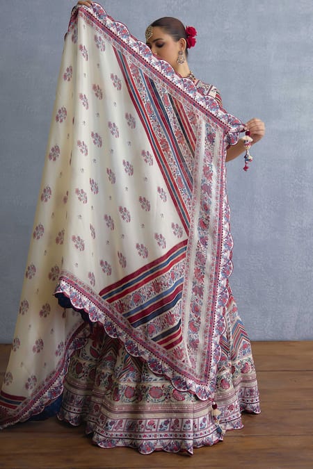 Shop Torani Multi Color Silk, Organza Tassels, Coromandel Mehar Printed Lehenga Set Online at Aza Fashions Shop_Torani_Multi Color Silk, Organza Tassels, Coromandel Mehar Printed Lehenga Set _Online_at_Aza_Fashions